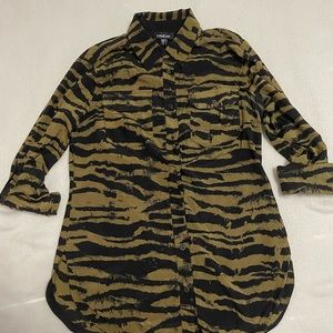 Bebe yellow tiger print blouse (size medium)